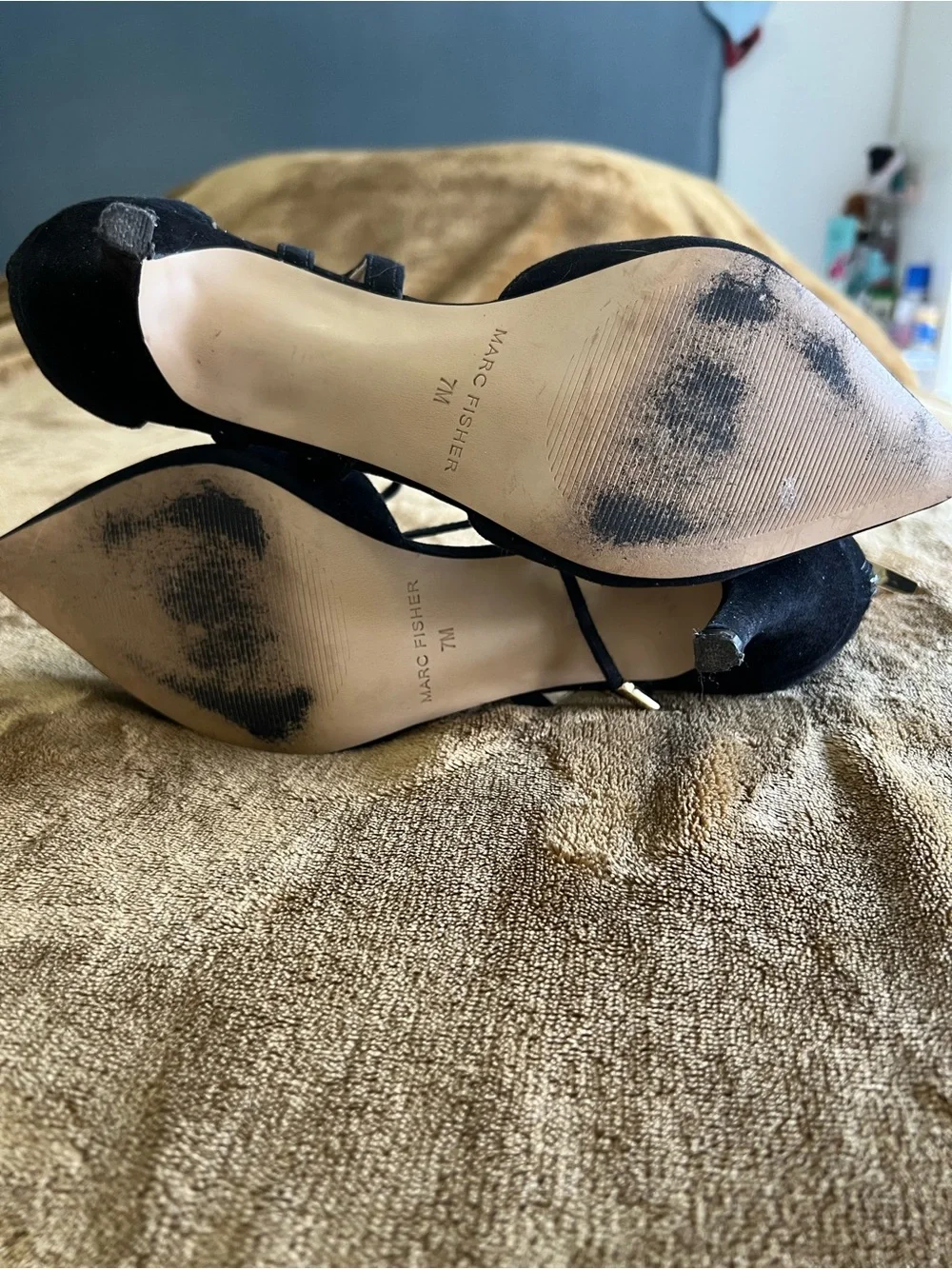 Marc Fisher Black Suede Lace-Up Pointed Heels